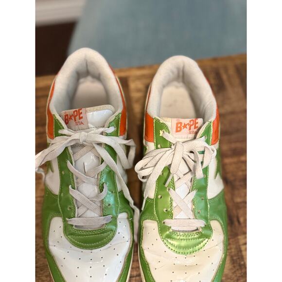 Vintage Y2K BAPE STA Patent Leather Sneakers Green Orange White Men’s Size 13 main image 5